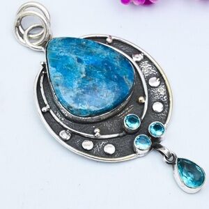 Gorgeous Neon Blue Apatite 925 Sterling Silver Plated Pendant